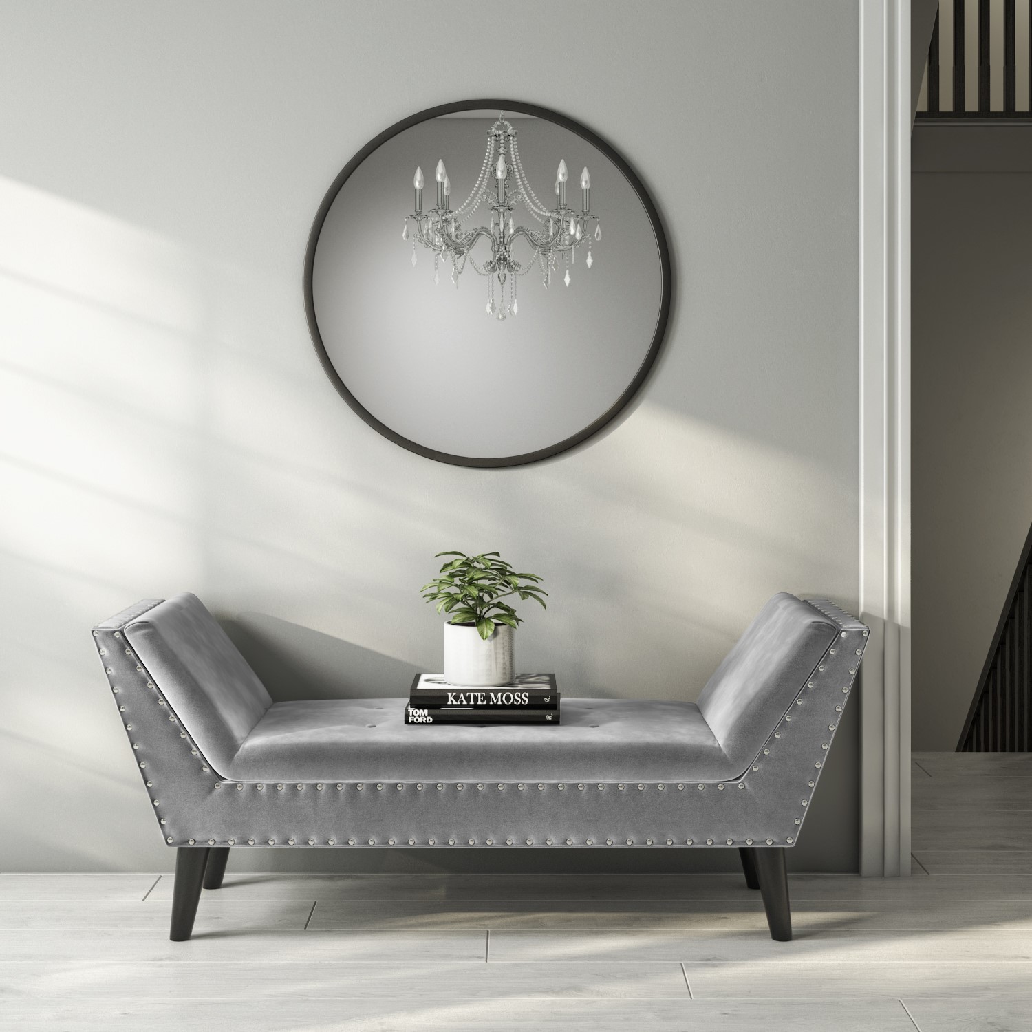 Read more about Cushioned end-of-bed bench in grey velvet safina